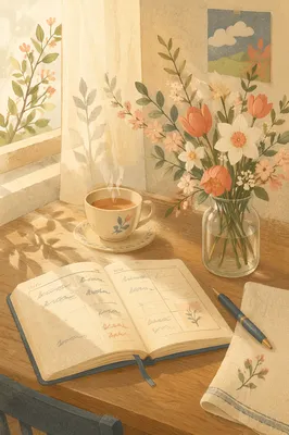 Peaceful Morning Planner Desk with Tea