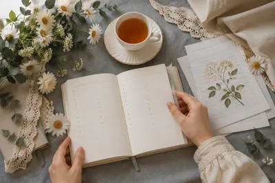 Quiet Morning Planner with Tea and Flowers