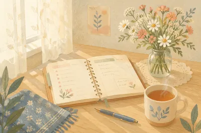 Peaceful Morning Planner Desk with Tea