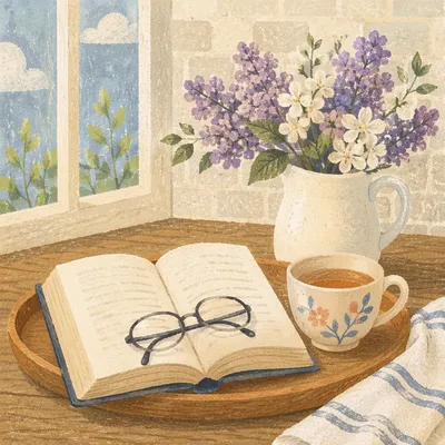Open Book and Tea on Tray