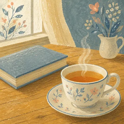Steaming Tea Cup on Wooden Table