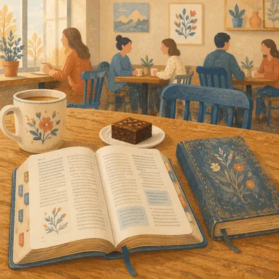 Open Book and Tea on Wooden Table