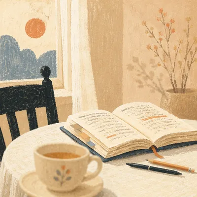 Open Book and Tea on Table