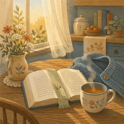 Open Book and Tea on Table
