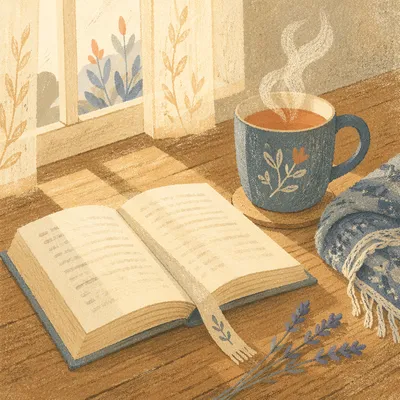 Open Book and Tea on Table