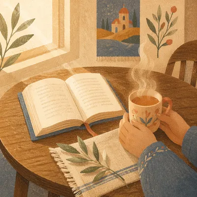 Open Book and Tea on Table