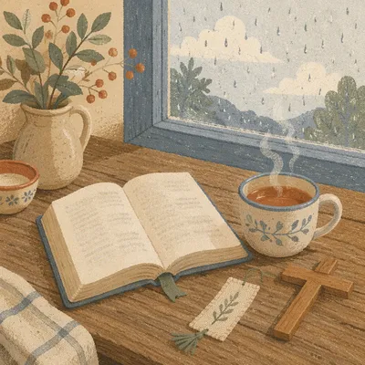 Open Book and Tea on Table