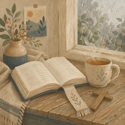 Open Book and Tea by Window