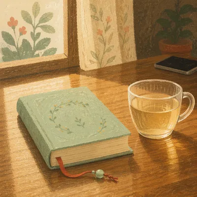 Devotional Book and Tea on Wooden Table