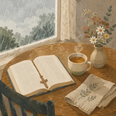 Open Book and Tea by Window