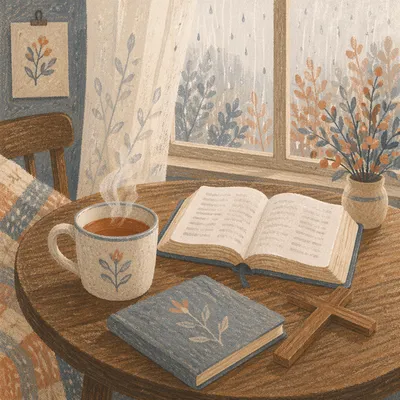 Tea and Open Book by Window