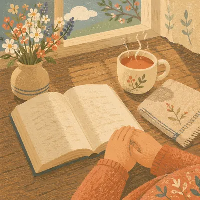 Open Book and Tea on Table