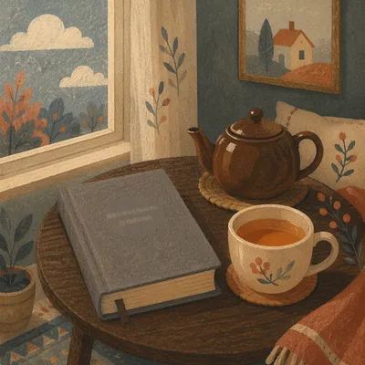 Book and Tea on Wooden Table