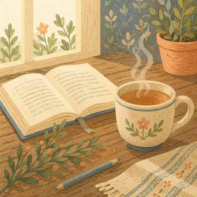Open Book and Tea on Table
