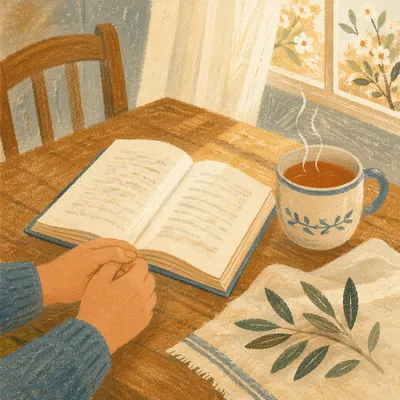 Open Book and Tea on Table