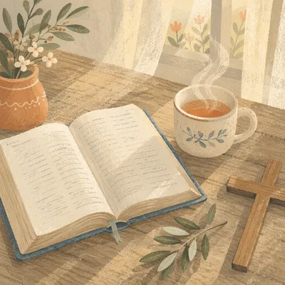 Open Book and Tea on Table