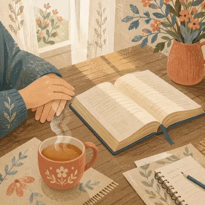 Open Book and Tea on Table