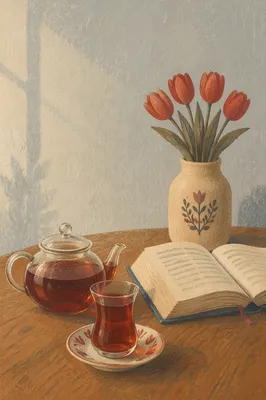 Open Book and Tea on Table