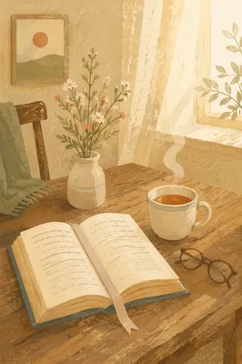 Open Book and Tea on Table