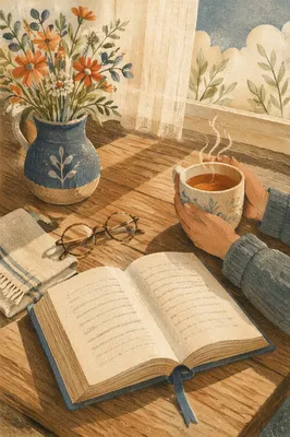 Open Book and Tea by Window