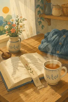 Open Book and Tea on Table