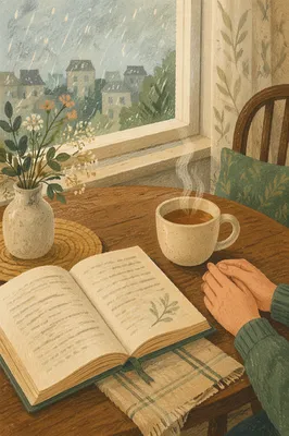 Open Book and Tea by Window