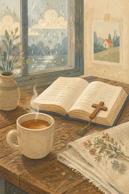 Open Book and Tea by Window