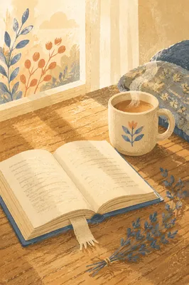 Open Book and Tea on Table