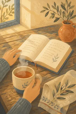 Open Book and Tea on Table