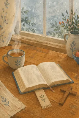 Open Book and Tea on Table