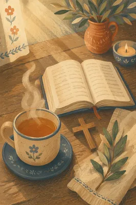 Open Book and Tea on Table