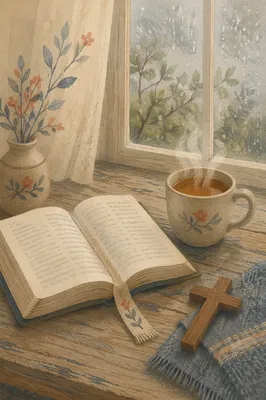 Open Book and Tea by Window