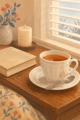 Tea Cup and Book on Table