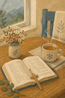Open Book and Tea by Window
