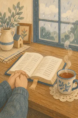 Open Book and Tea by Window