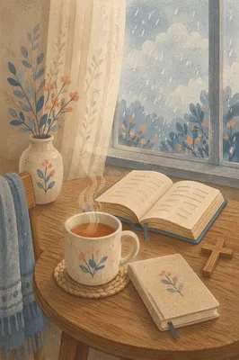 Tea and Open Book by Window