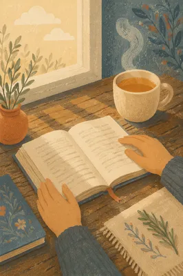Open Book and Tea on Table