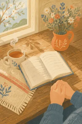 Open Book and Tea on Table