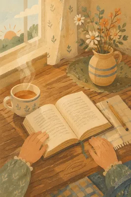Open Book and Tea on Table