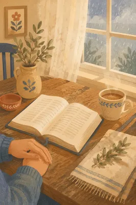 Open Book and Tea on Table