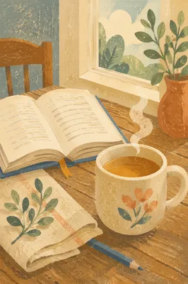 Open Book and Tea on Table