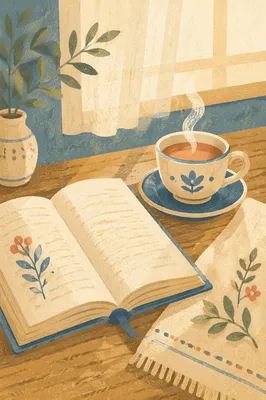 Open Book and Tea on Table
