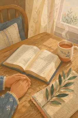 Open Book and Tea on Table