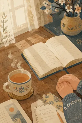 Open Book and Tea on Table