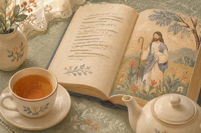 Open Book and Tea on Table