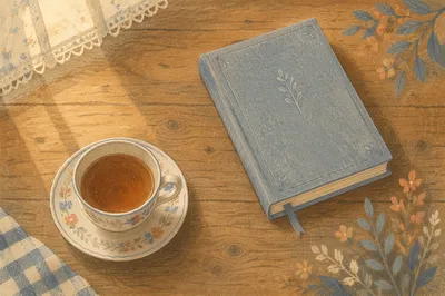 Devotional Book and Tea on Wooden Table