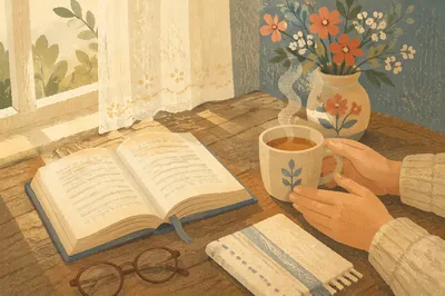 Open Book and Tea by Window