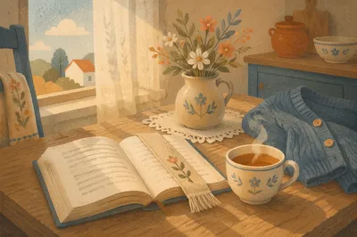 Open Book and Tea on Table