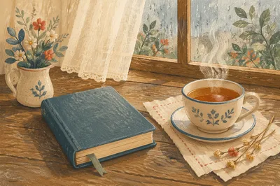 Devotional Book and Tea by Window