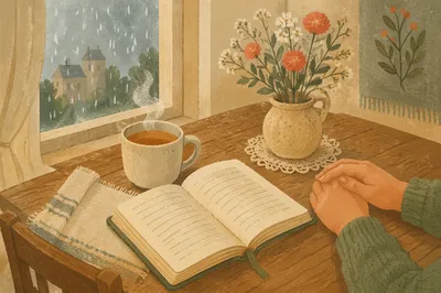 Open Book and Tea by Window
